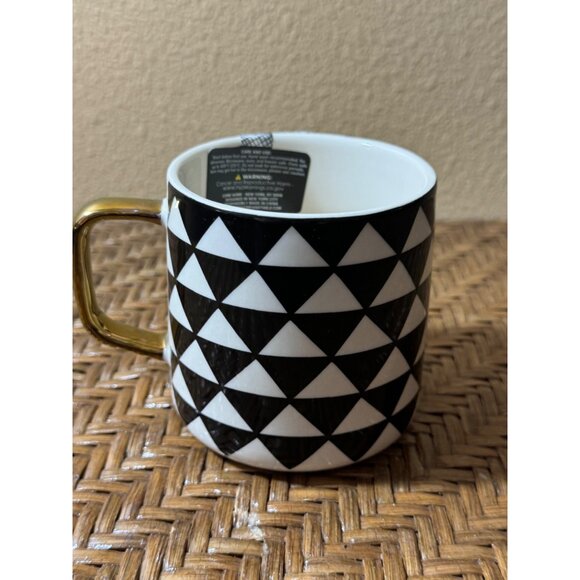 Thyme & Table Geometric Design Ceramic Mug With Gold Handle NEW - Picture 1 of 5
